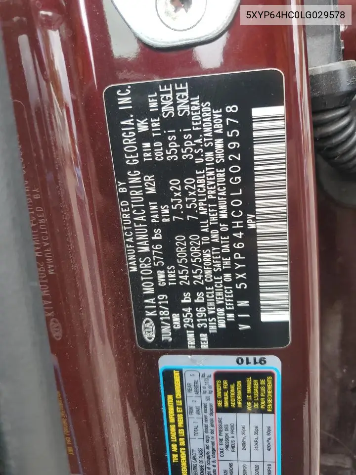 2020 Kia Telluride S VIN: 5XYP64HC0LG029578 Lot: 56450535