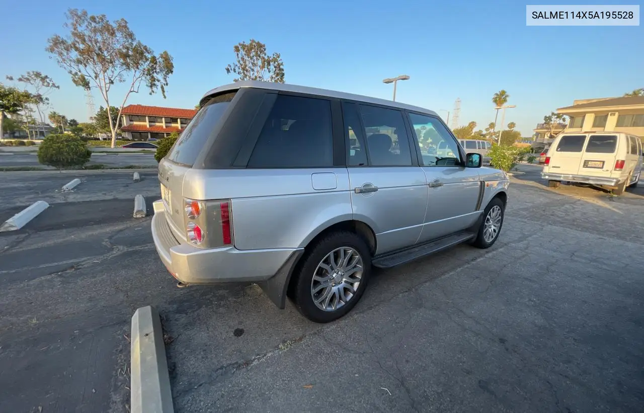 2005 Land Rover Range Rover Hse VIN: SALME114X5A195528 Lot: 62038205