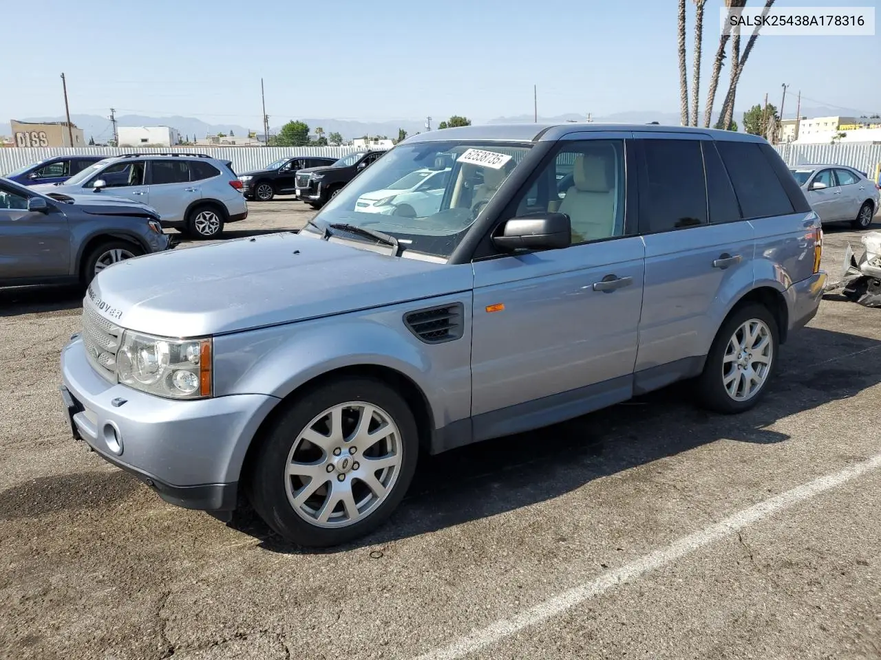 2008 Land Rover Range Rover Sport Hse VIN: SALSK25438A178316 Lot: 62538735