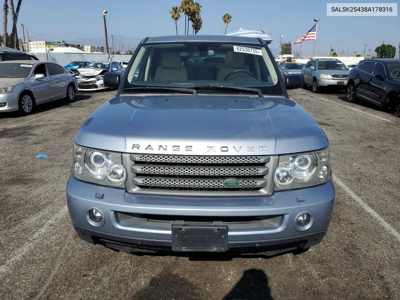 2008 Land Rover Range Rover Sport Hse VIN: SALSK25438A178316 Lot: 62538735