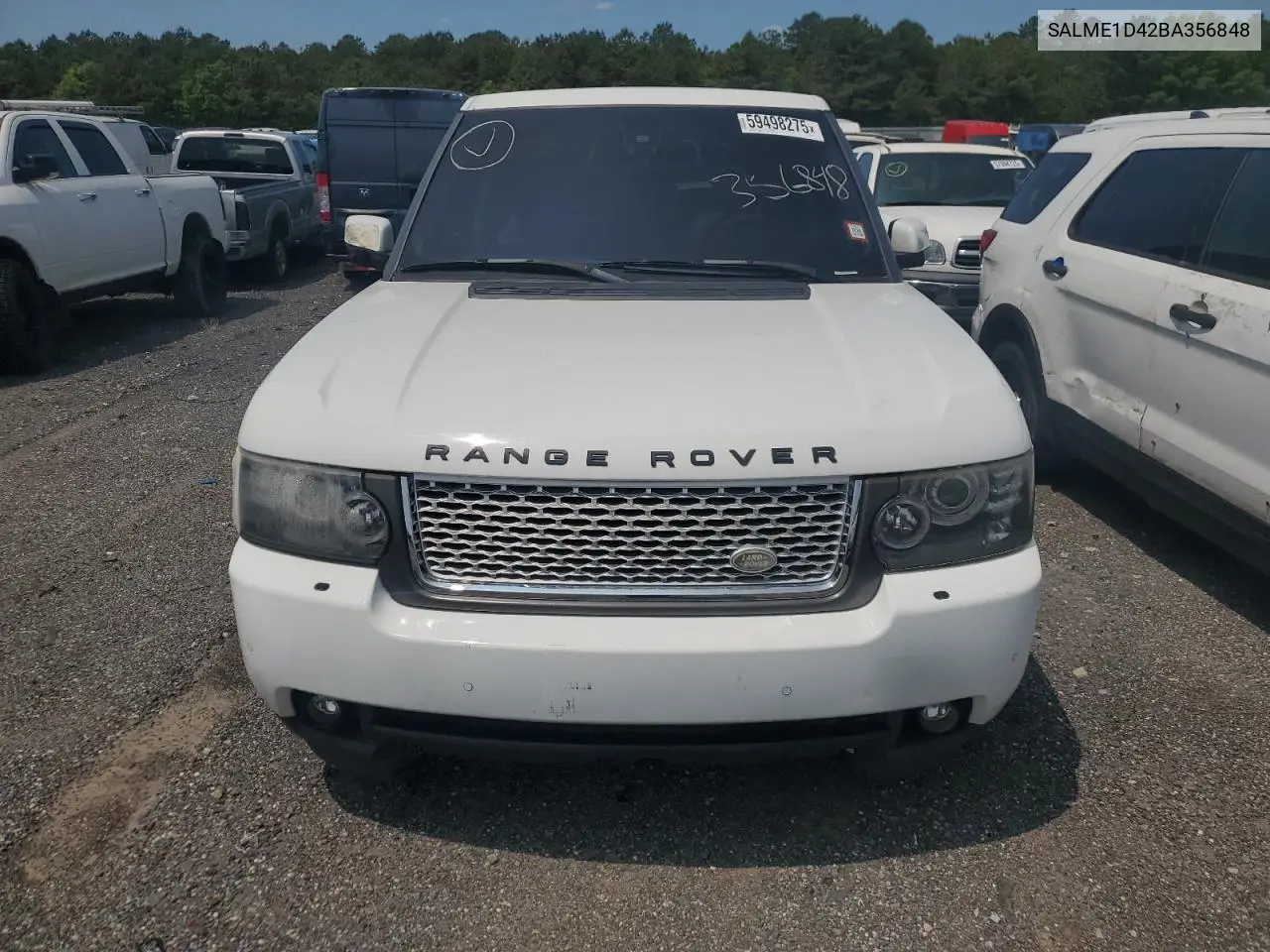 2011 Land Rover Range Rover Hse VIN: SALME1D42BA356848 Lot: 59498275