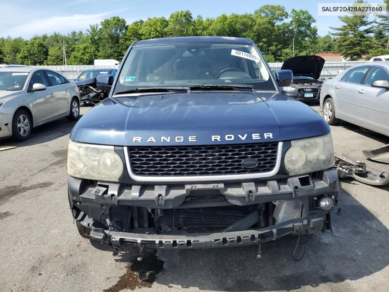 2011 Land Rover Range Rover Sport Hse VIN: SALSF2D42BA271860 Lot: 60114885