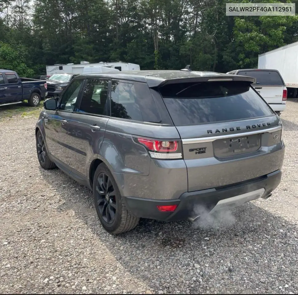 2016 Land Rover Range Rover Sport Hse VIN: SALWR2PF4GA112951 Lot: 63074345