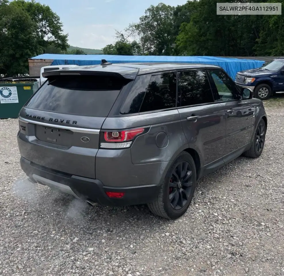 2016 Land Rover Range Rover Sport Hse VIN: SALWR2PF4GA112951 Lot: 63074345