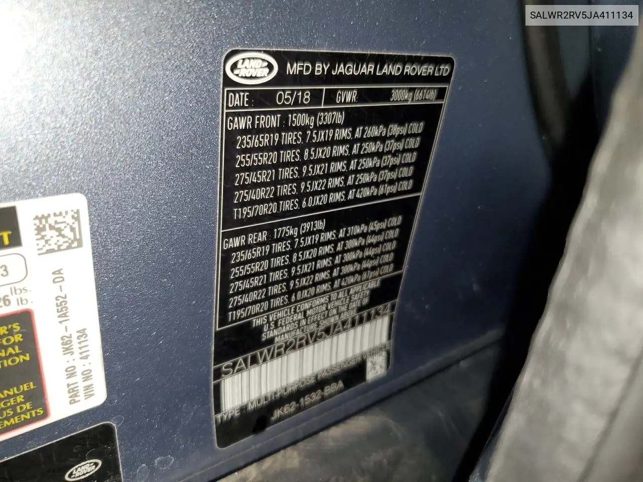 2018 Land Rover Range Rover Sport Hse VIN: SALWR2RV5JA411134 Lot: 62651485