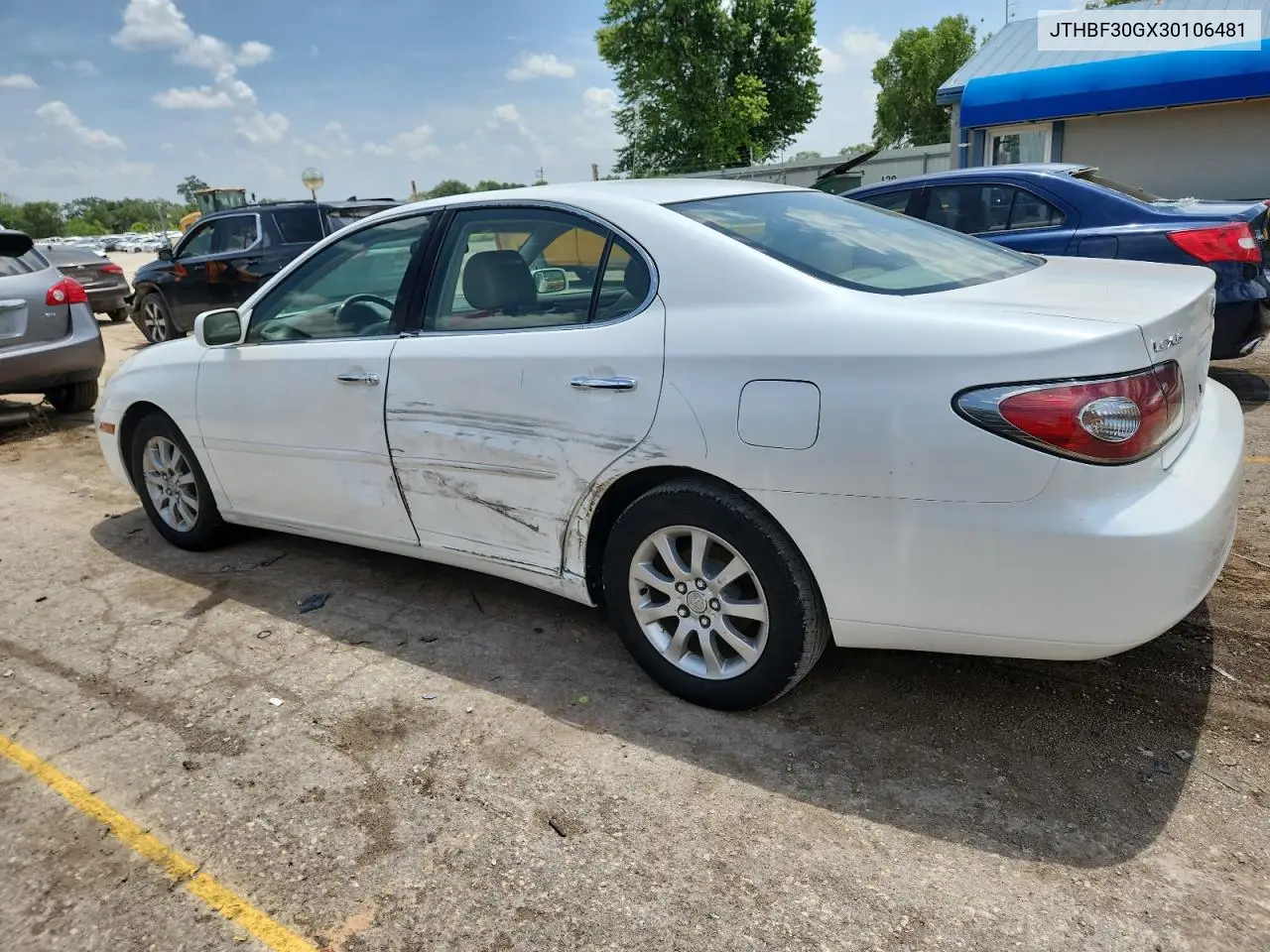 2003 Lexus Es 300 VIN: JTHBF30GX30106481 Lot: 62410135