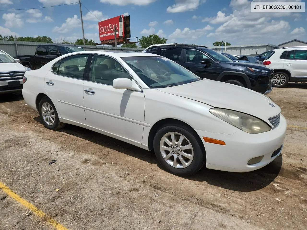 2003 Lexus Es 300 VIN: JTHBF30GX30106481 Lot: 62410135