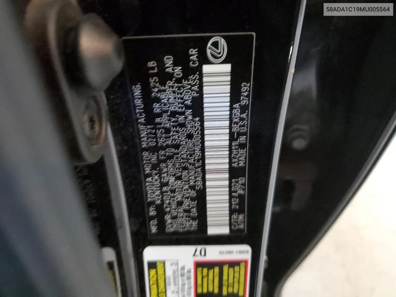 2021 Lexus Es 300H VIN: 58ADA1C19MU005564 Lot: 56665485