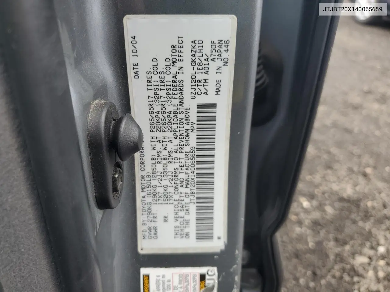 2004 Lexus Gx 470 VIN: JTJBT20X140065659 Lot: 61402895