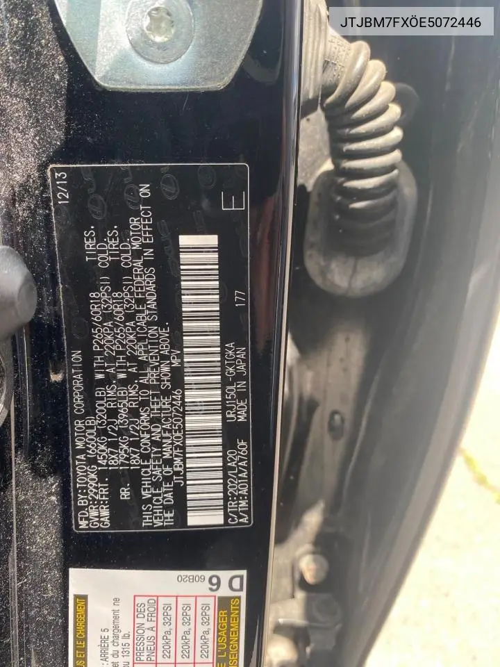 2014 Lexus Gx 460 VIN: JTJBM7FXÖE5072446 Lot: 56406615