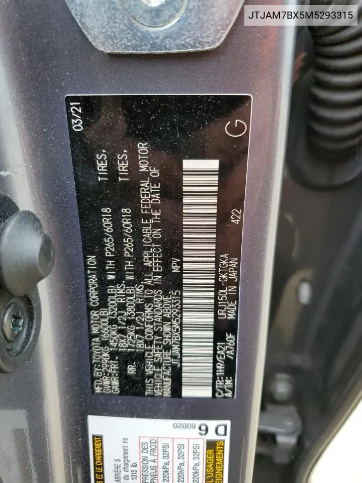 2021 Lexus Gx 460 Premium VIN: JTJAM7BX5M5293315 Lot: 60737685