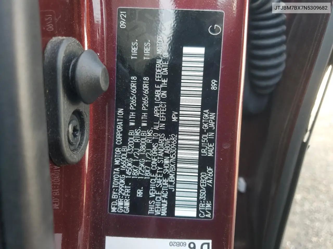 2022 Lexus Gx 460 VIN: JTJBM7BX7N5309682 Lot: 60151385