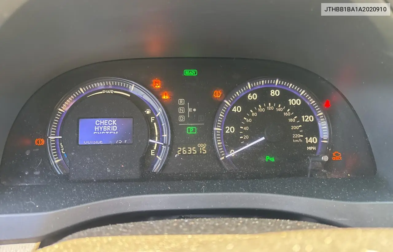 2010 Lexus Hs 250H VIN: JTHBB1BA1A2020910 Lot: 57009775