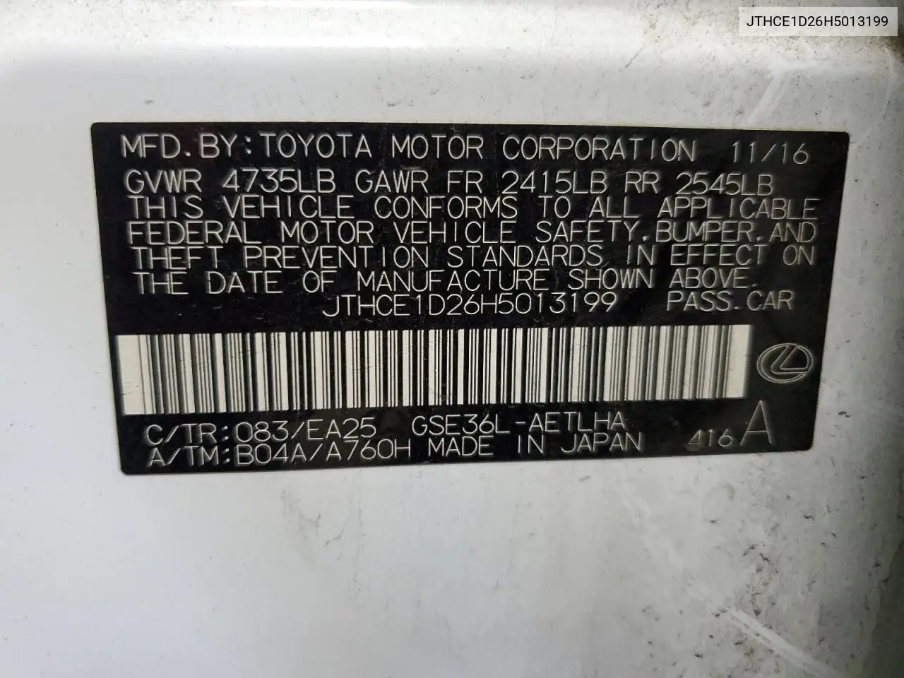 2017 Lexus Is 350 VIN: JTHCE1D26H5013199 Lot: 56954735