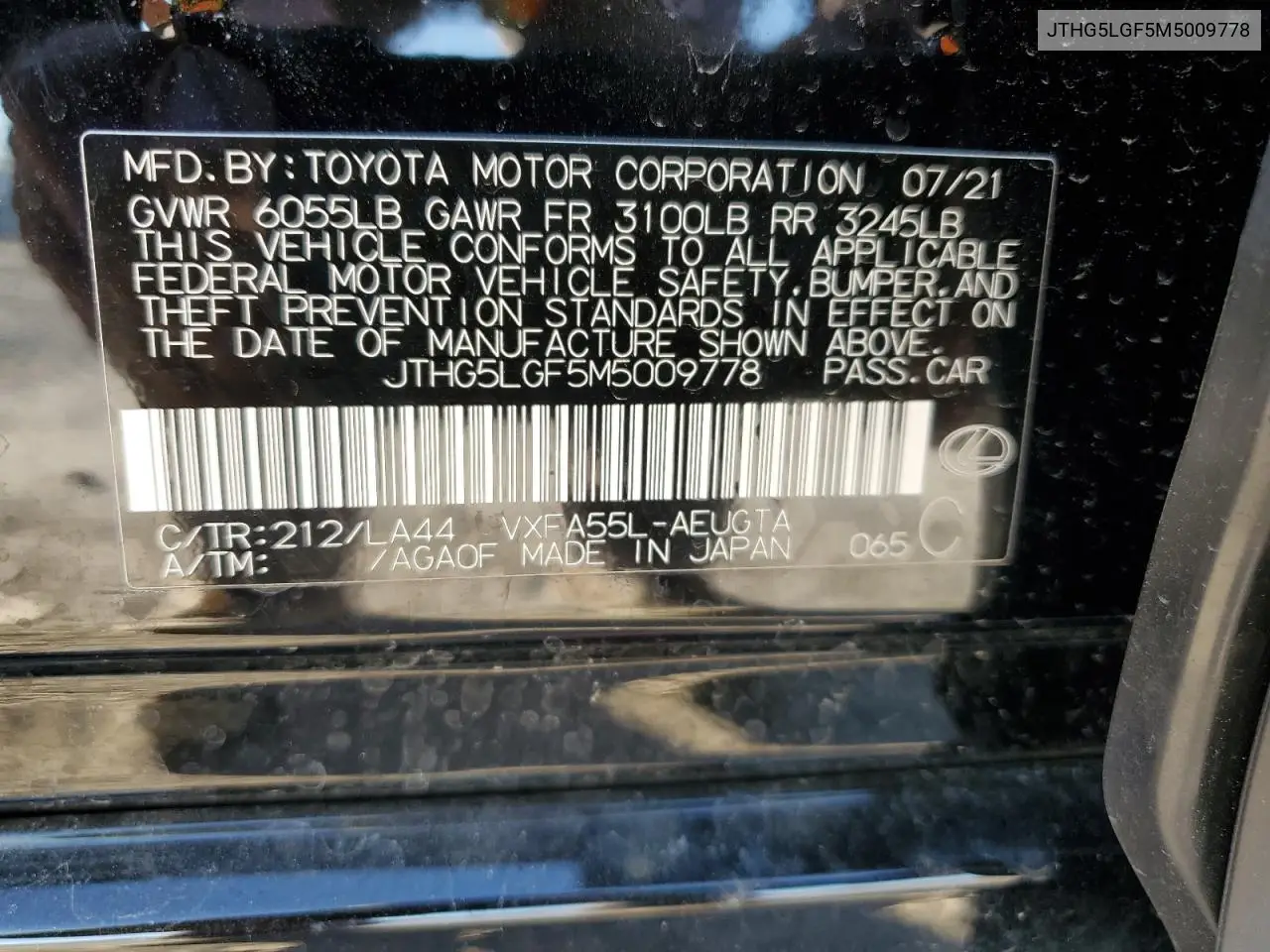 2021 Lexus Ls 500 VIN: JTHG5LGF5M5009778 Lot: 80269844