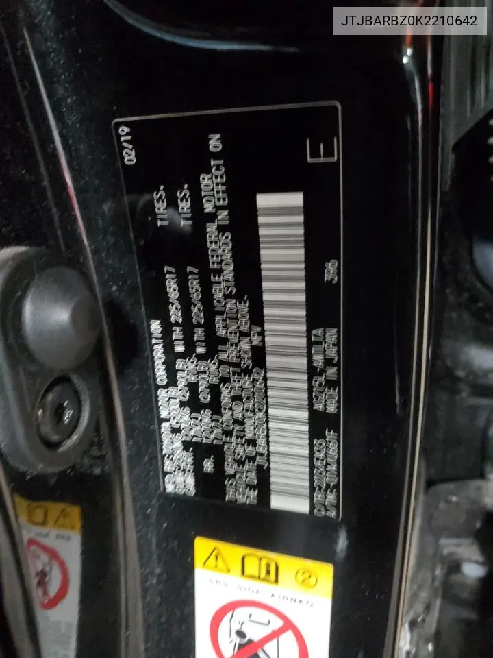 2019 Lexus Nx 300 Base VIN: JTJBARBZ0K2210642 Lot: 61143285