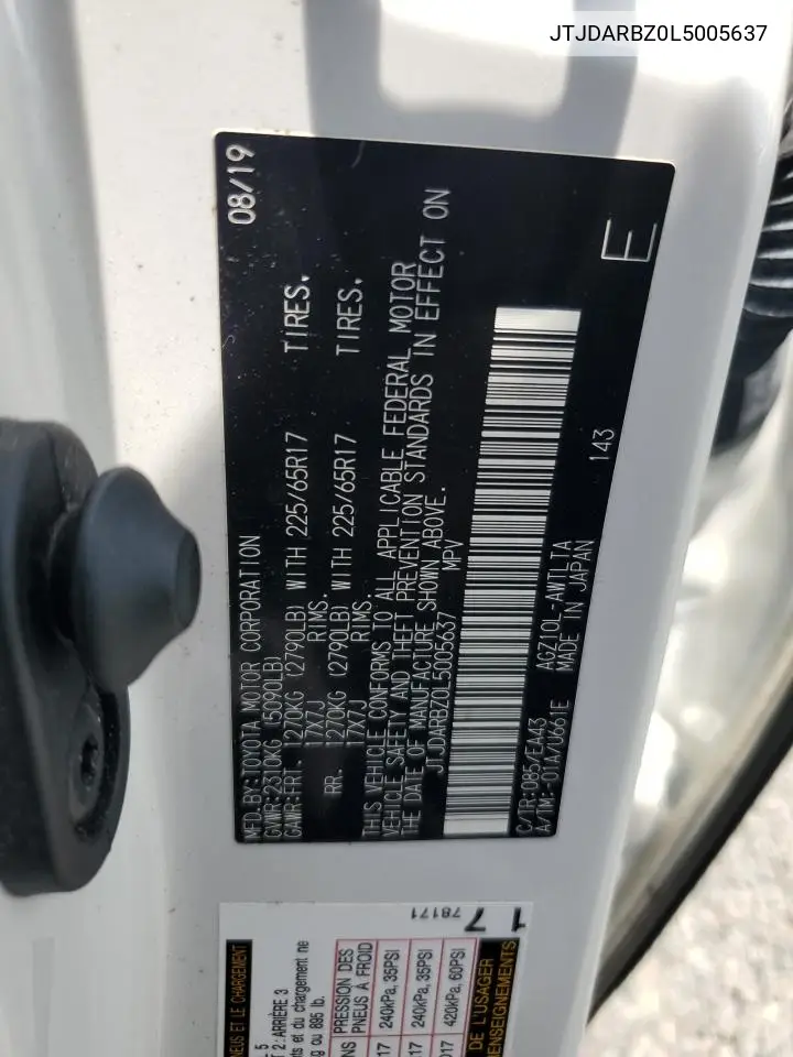 2020 Lexus Nx 300 VIN: JTJDARBZ0L5005637 Lot: 62511145