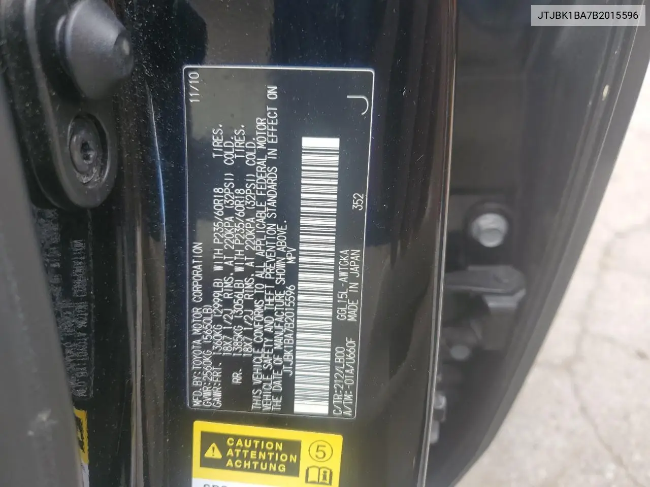 2011 Lexus Rx 350 VIN: JTJBK1BA7B2015596 Lot: 61337755