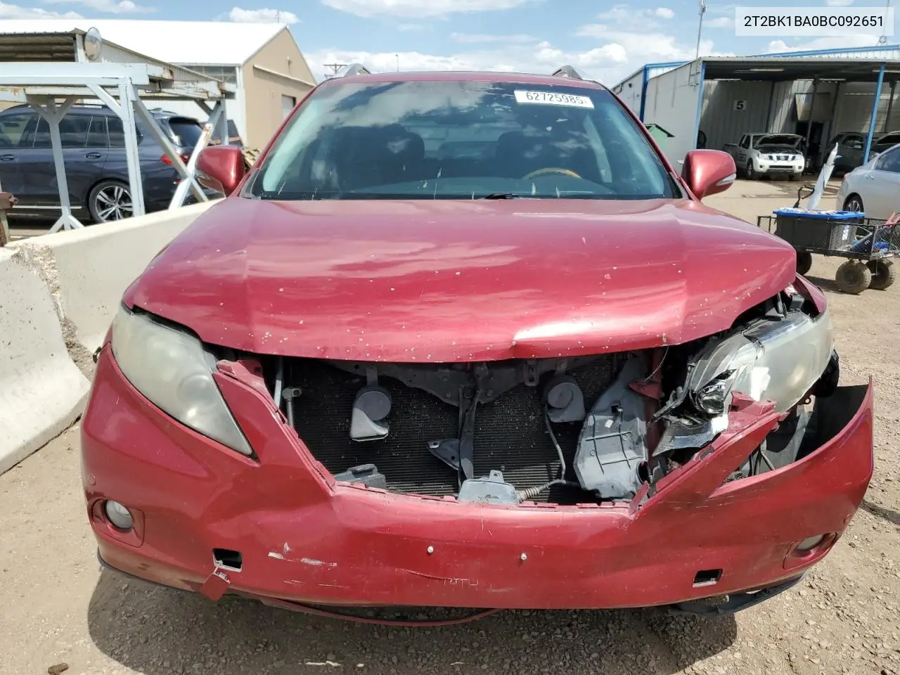 2011 Lexus Rx 350 VIN: 2T2BK1BA0BC092651 Lot: 62725985