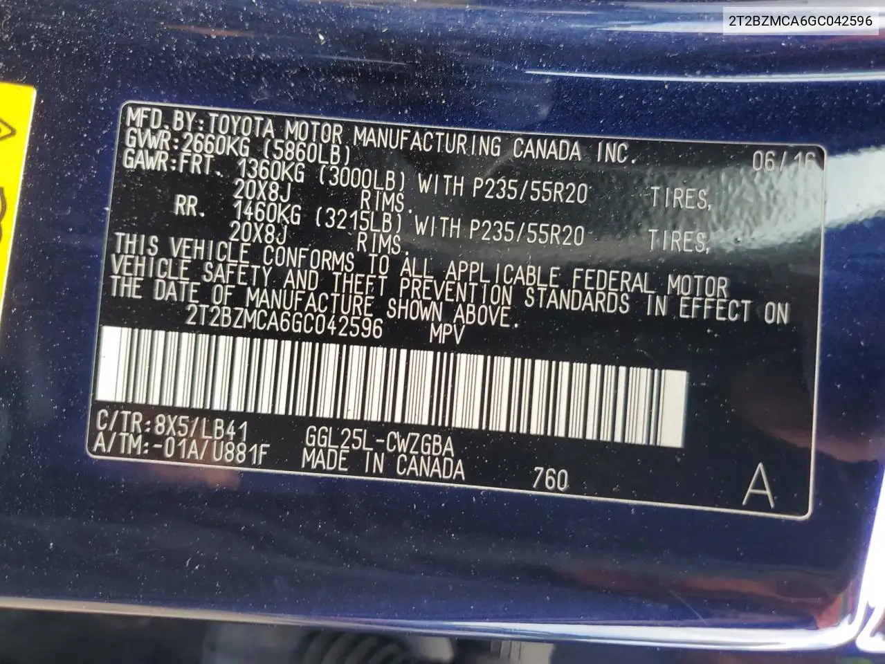 2016 Lexus Rx 350 Base VIN: 2T2BZMCA6GC042596 Lot: 61742275