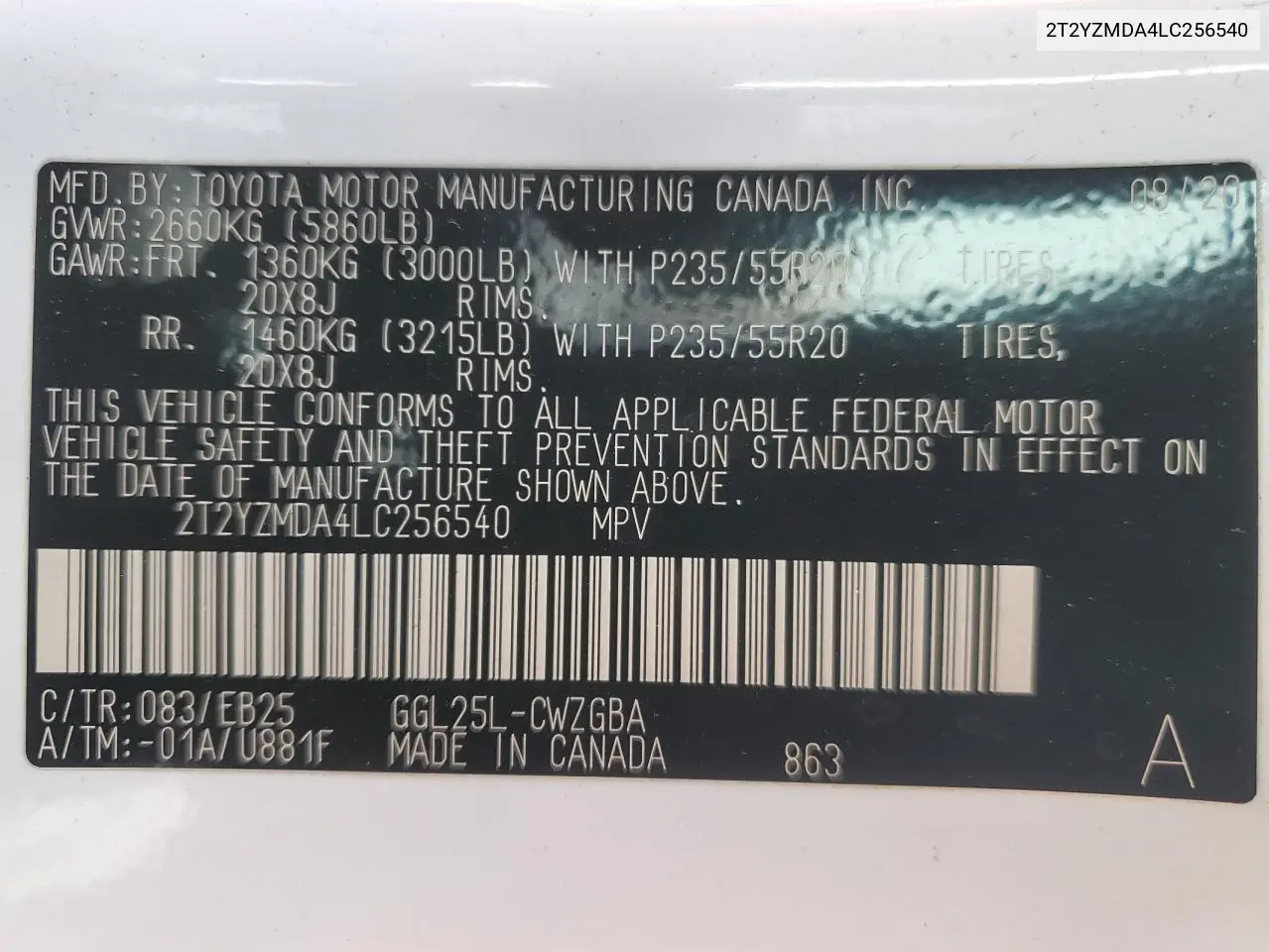 2020 Lexus Rx 350 F Sport VIN: 2T2YZMDA4LC256540 Lot: 56900515