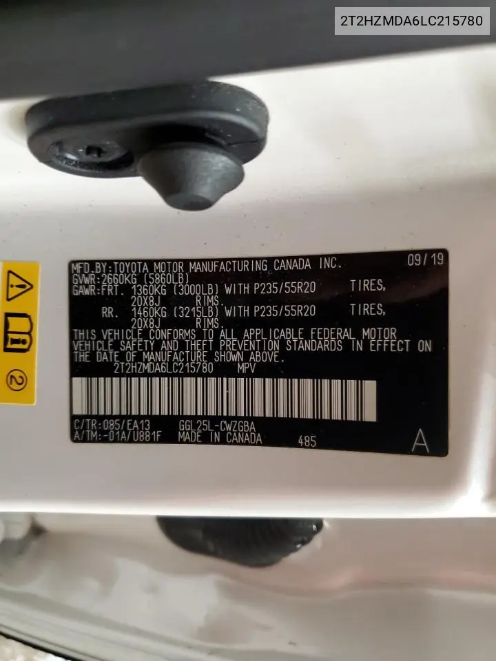 2020 Lexus Rx 350 VIN: 2T2HZMDA6LC215780 Lot: 62661005