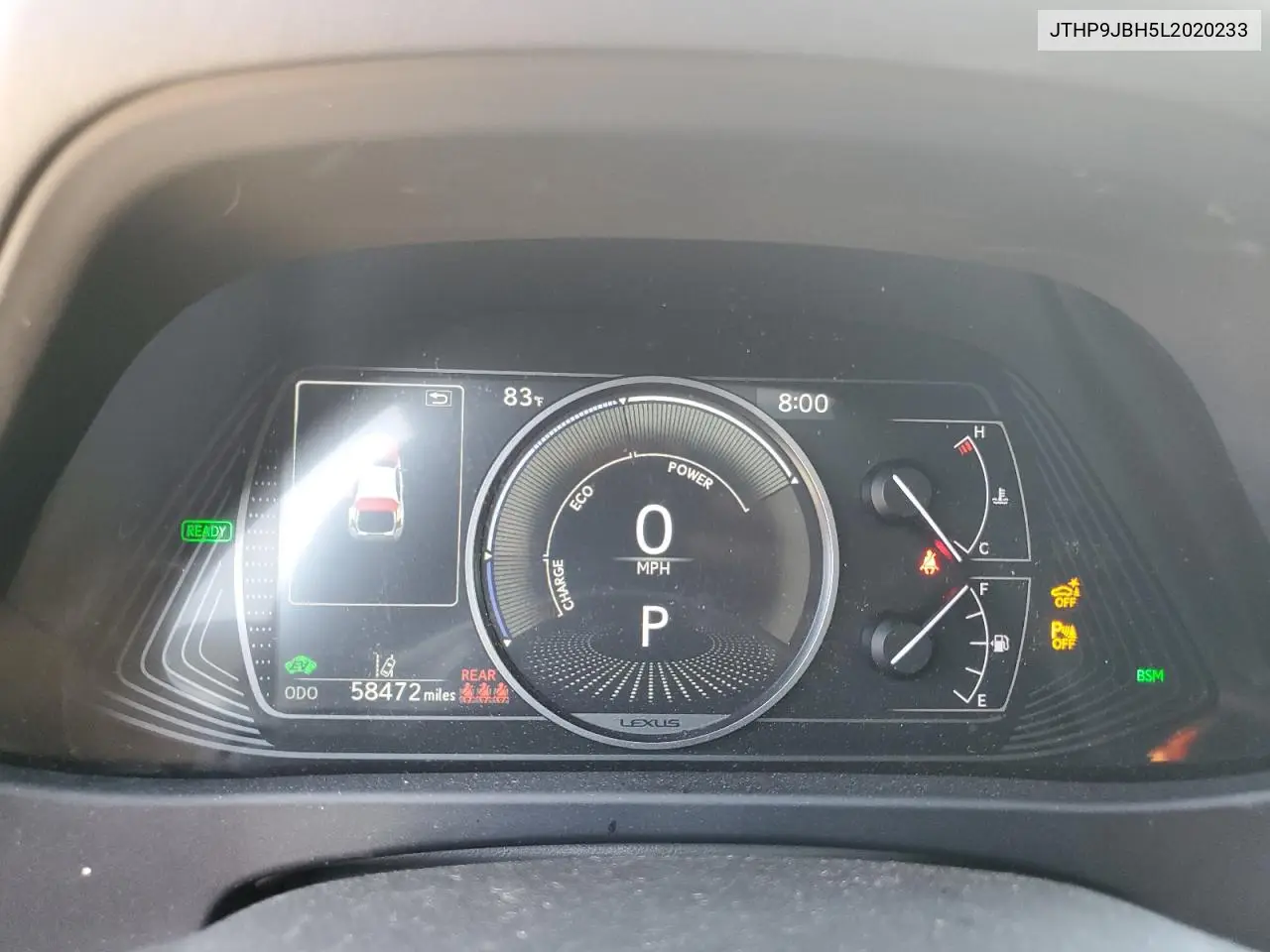 2020 Lexus Ux 250H VIN: JTHP9JBH5L2020233 Lot: 59123495