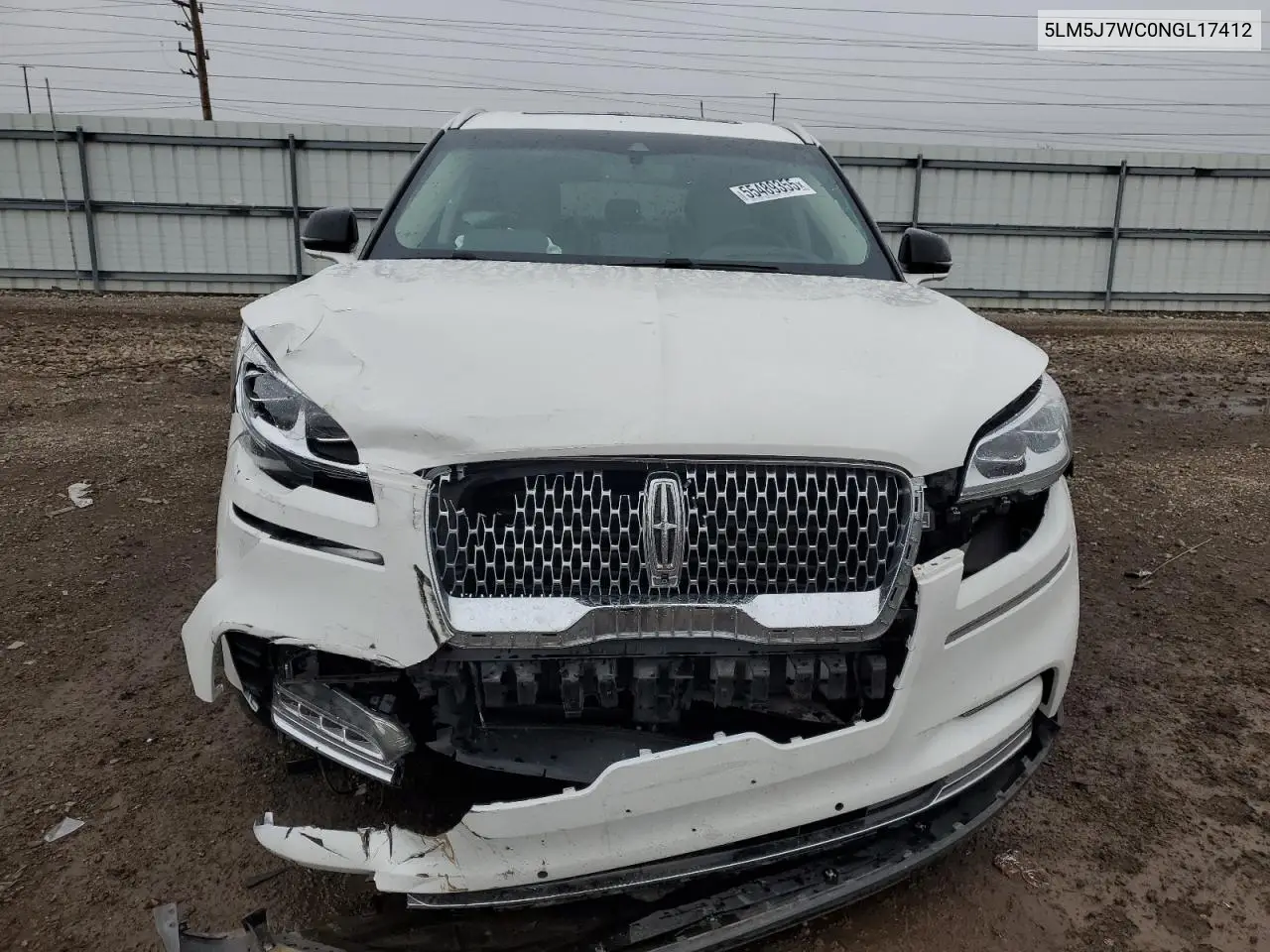2022 Lincoln Aviator Reserve VIN: 5LM5J7WC0NGL17412 Lot: 55489355