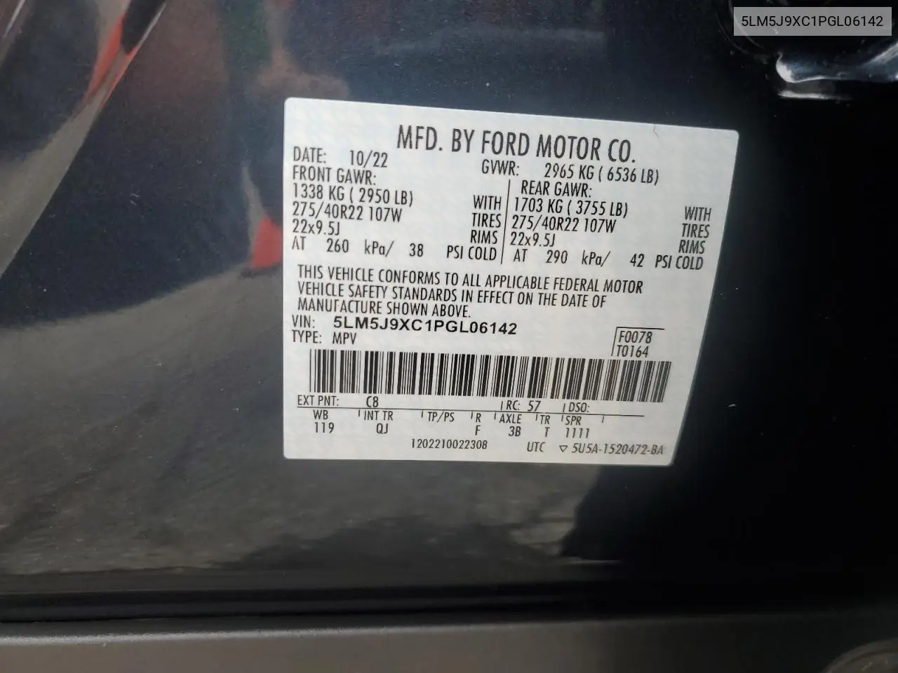 2023 Lincoln Aviator Black Label VIN: 5LM5J9XC1PGL06142 Lot: 62148615