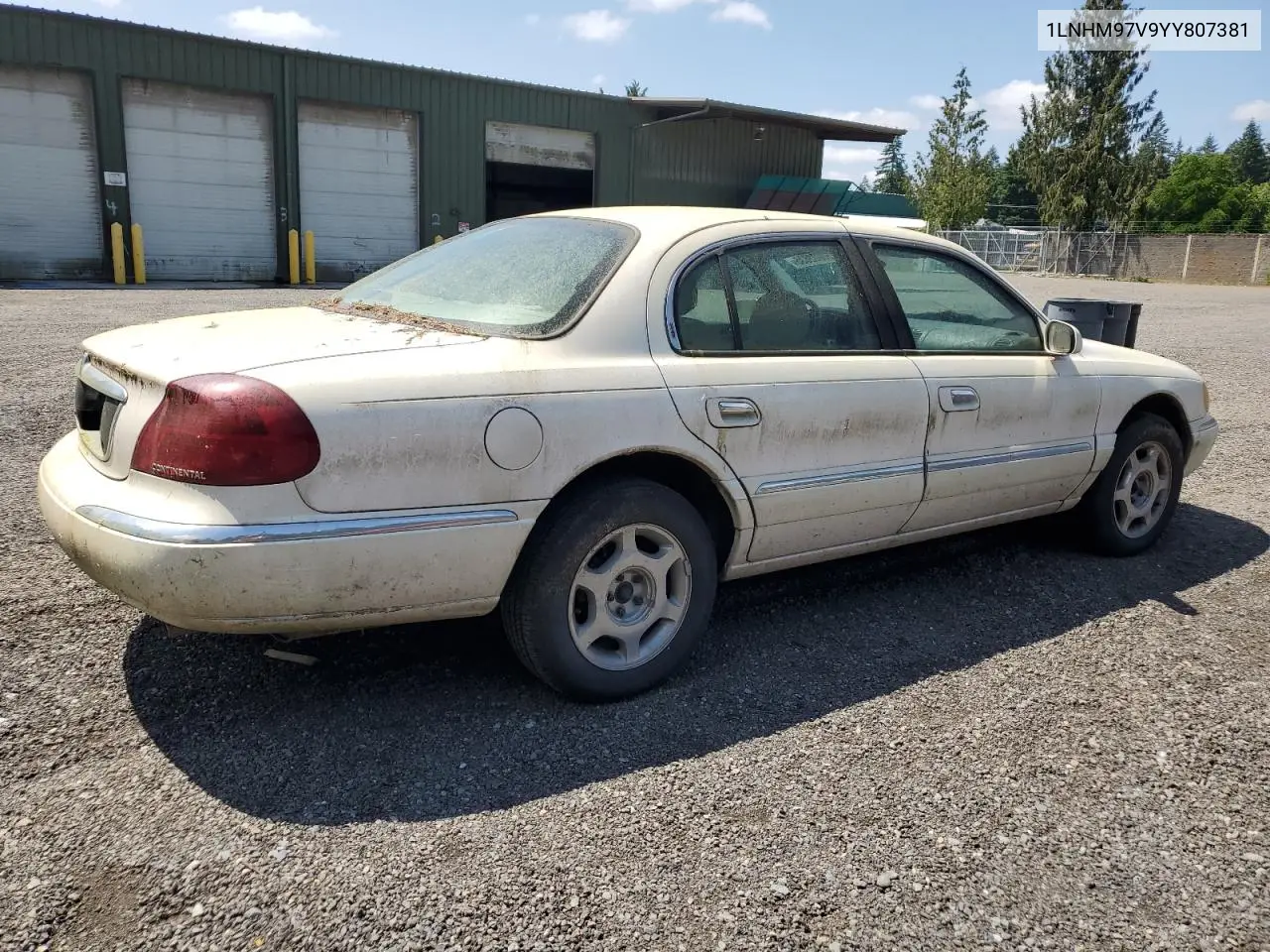 2000 Lincoln Continental VIN: 1LNHM97V9YY807381 Lot: 60002835