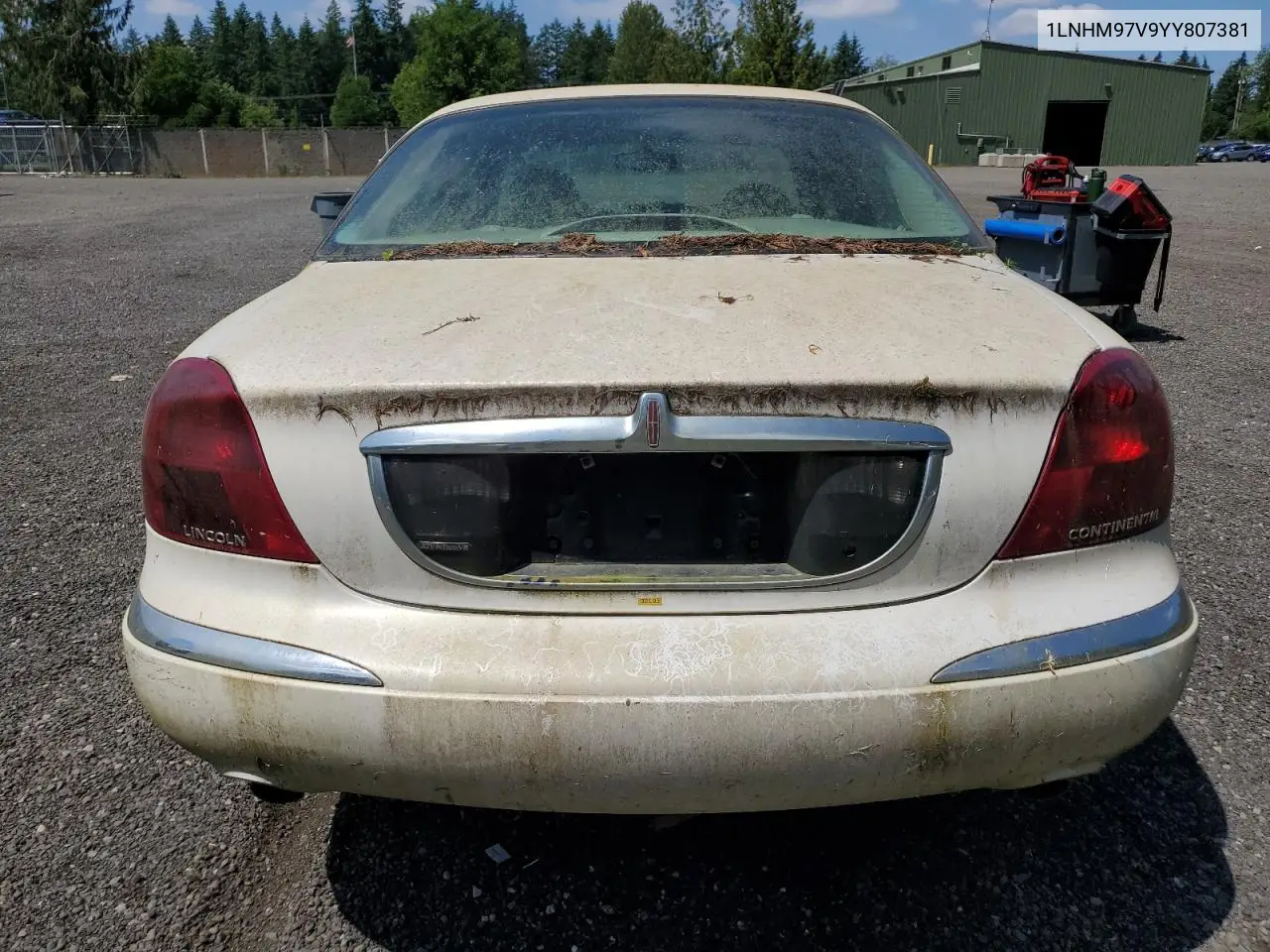 2000 Lincoln Continental VIN: 1LNHM97V9YY807381 Lot: 60002835