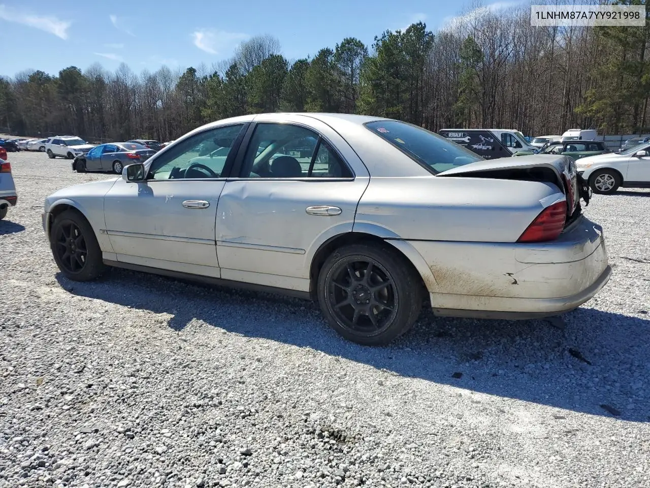 2000 Lincoln Ls VIN: 1LNHM87A7YY921998 Lot: 59657945