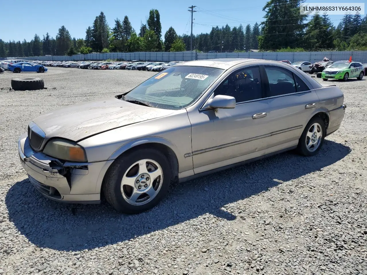 2001 Lincoln Ls VIN: 1LNHM86S31Y664306 Lot: 60249195