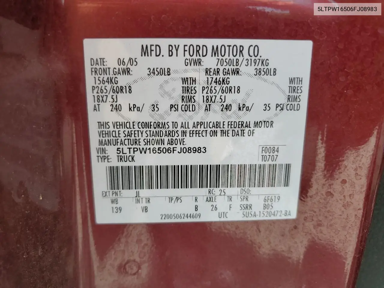 2006 Lincoln Mark Lt VIN: 5LTPW16506FJ08983 Lot: 61616435