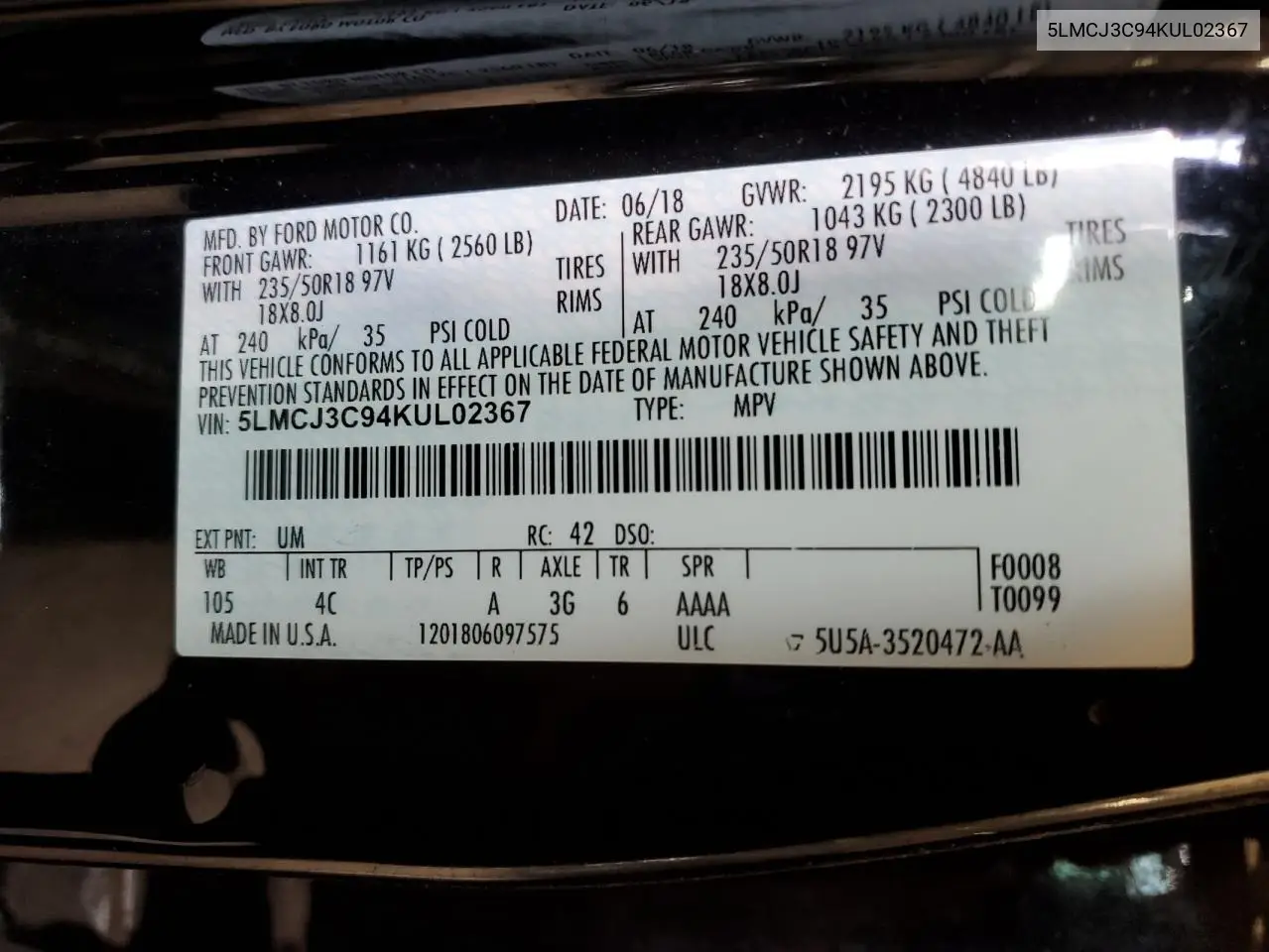 2019 Lincoln Mkc Reserve VIN: 5LMCJ3C94KUL02367 Lot: 50780145