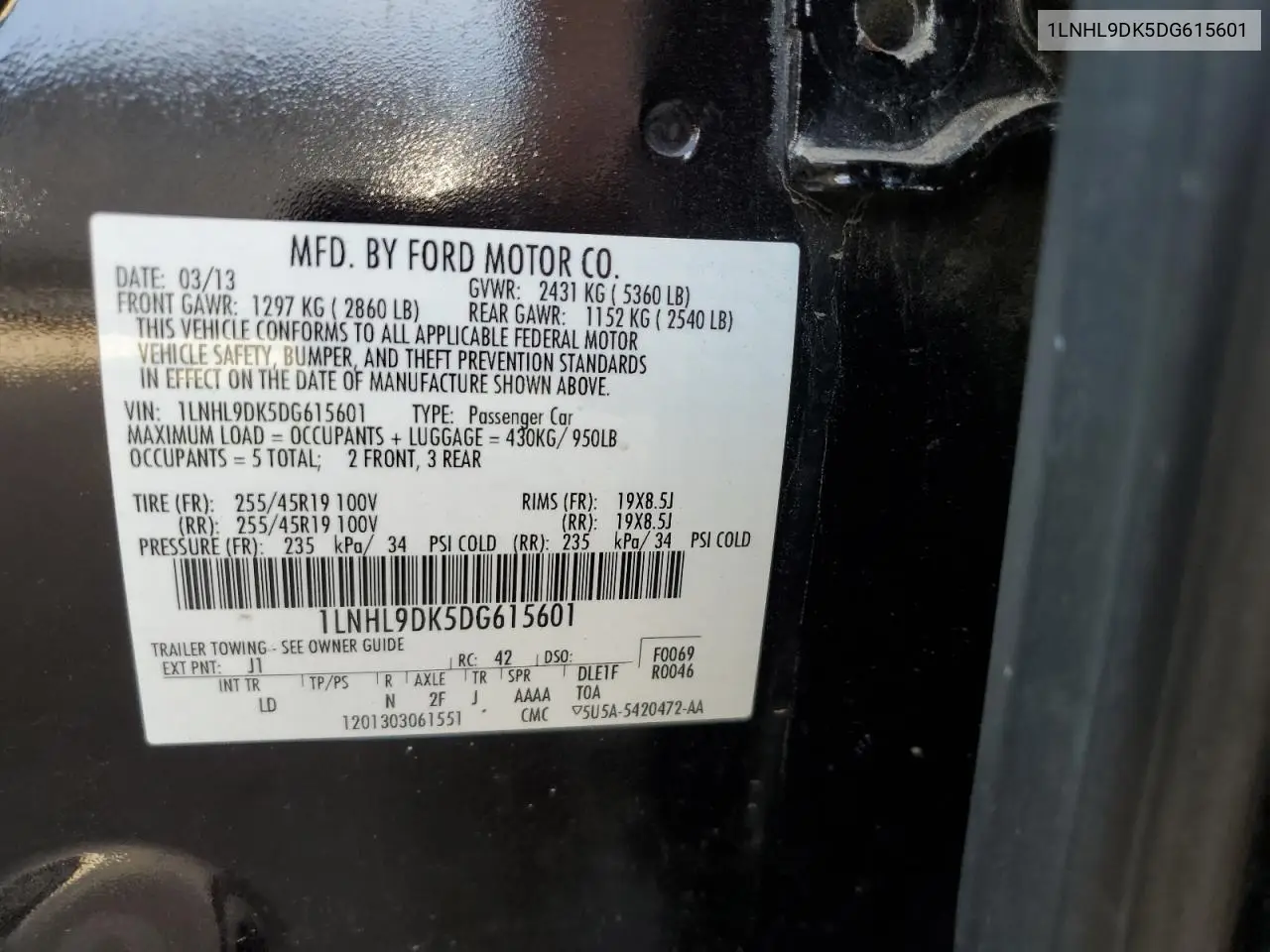 2013 Lincoln Mks VIN: 1LNHL9DK5DG615601 Lot: 56649795