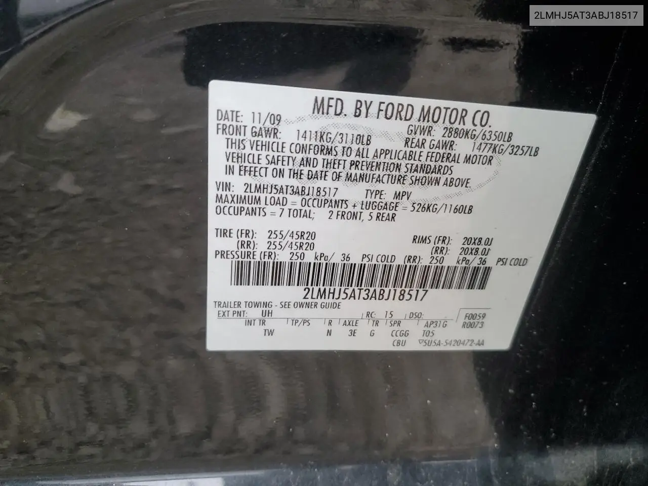 2010 Lincoln Mkt VIN: 2LMHJ5AT3ABJ18517 Lot: 62658615