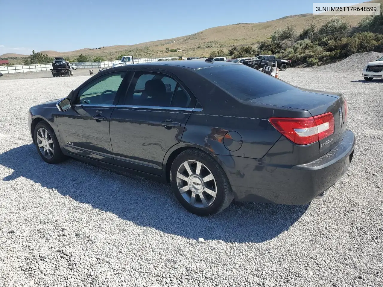 2007 Lincoln Mkz VIN: 3LNHM26T17R648599 Lot: 61949525