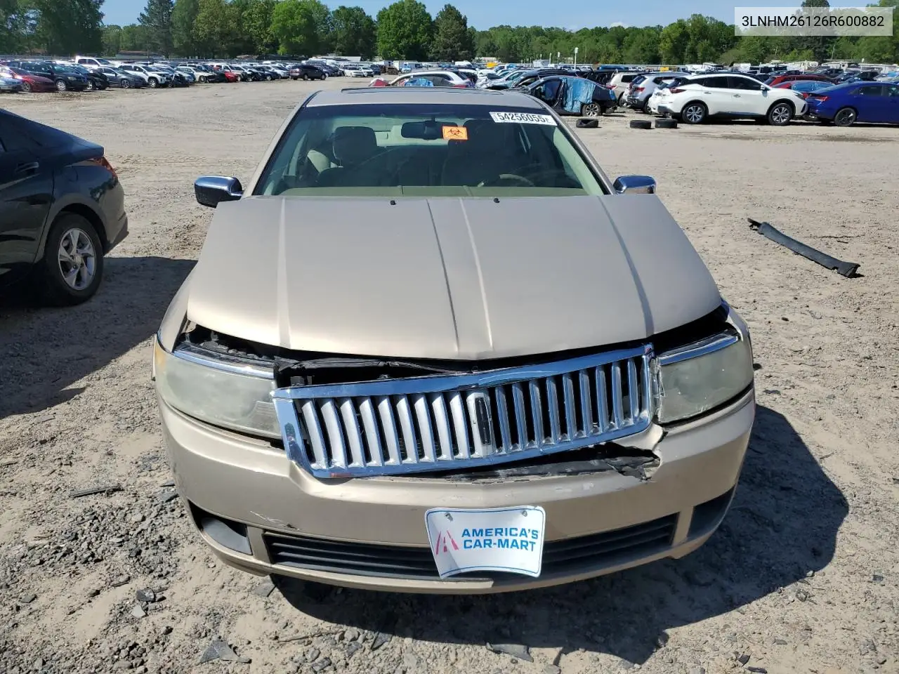 2006 Lincoln Zephyr VIN: 3LNHM26126R600882 Lot: 54256055