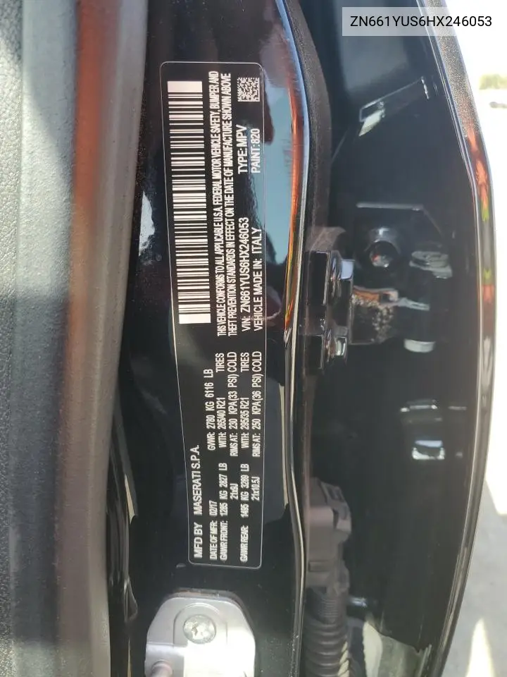 2017 Maserati Levante S Sport VIN: ZN661YUS6HX246053 Lot: 61692345