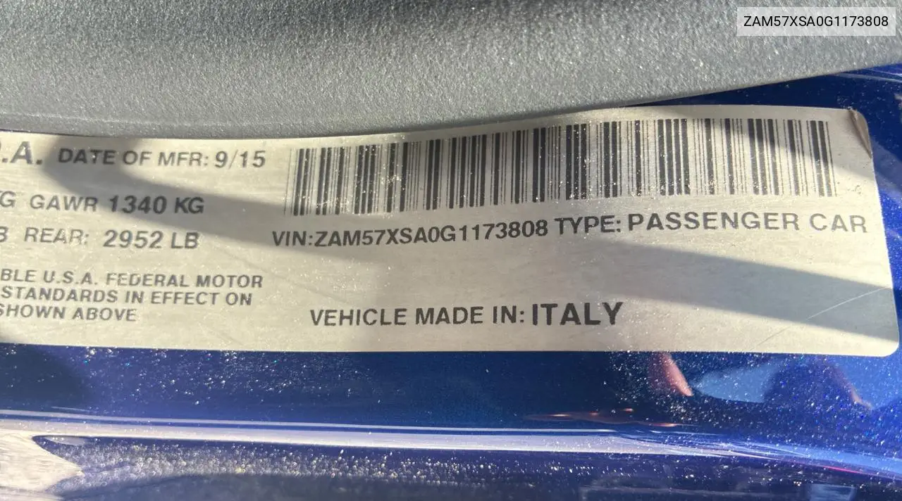 2016 Maserati Ghibli VIN: ZAM57XSA0G1173808 Lot: 62913645