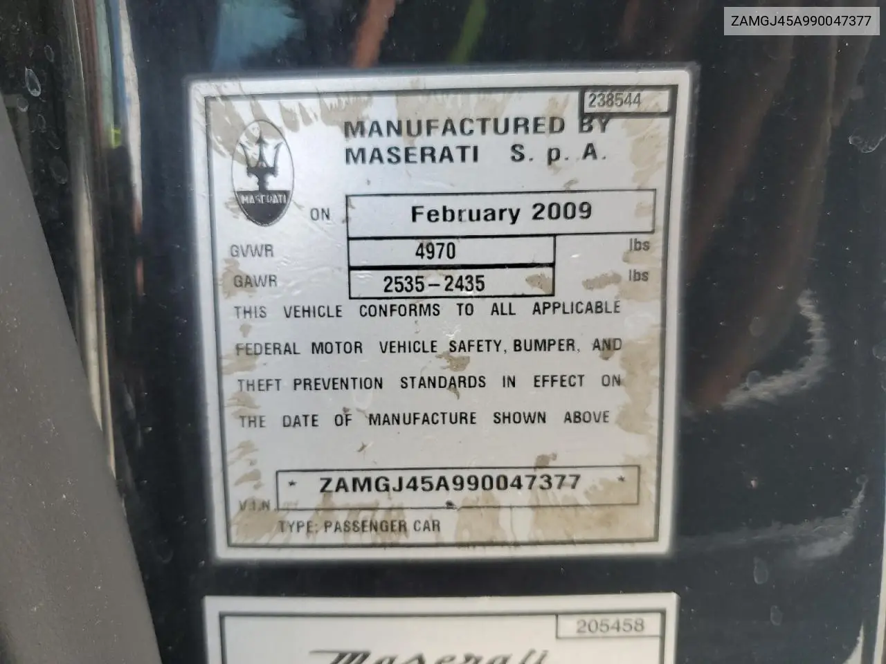 2009 Maserati Granturismo VIN: ZAMGJ45A990047377 Lot: 60991755