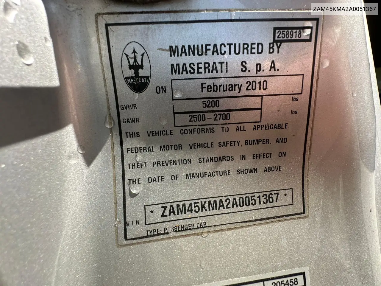 2010 Maserati Granturismo VIN: ZAM45KMA2A0051367 Lot: 62209705