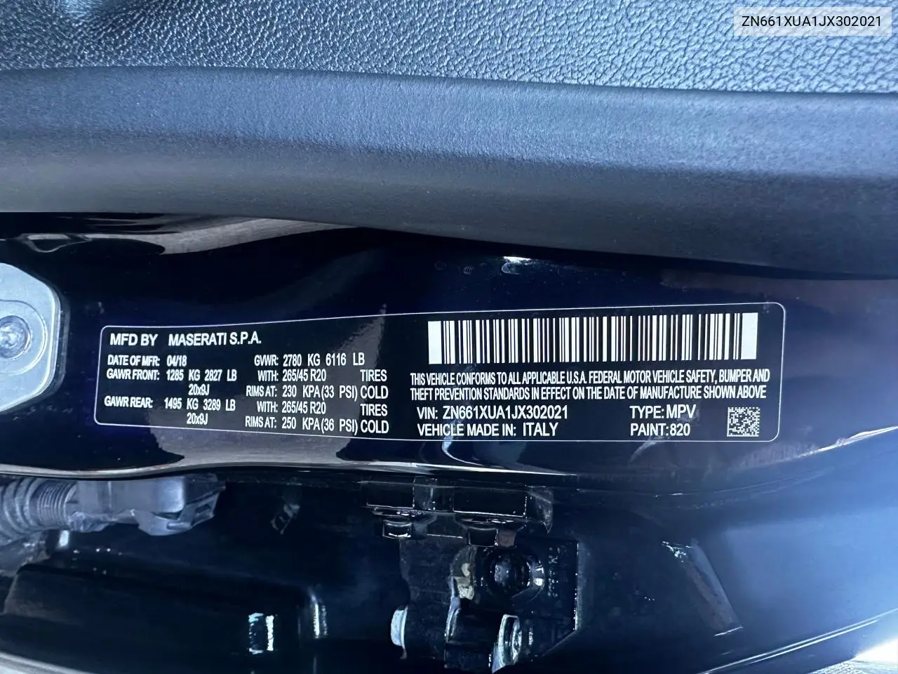 2018 Maserati Levante VIN: ZN661XUA1JX302021 Lot: 55509055