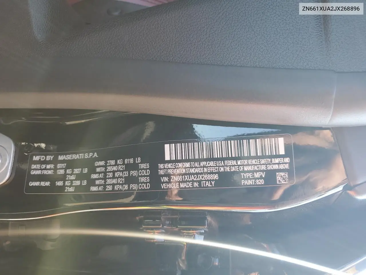 2018 Maserati Levante VIN: ZN661XUA2JX268896 Lot: 65416665