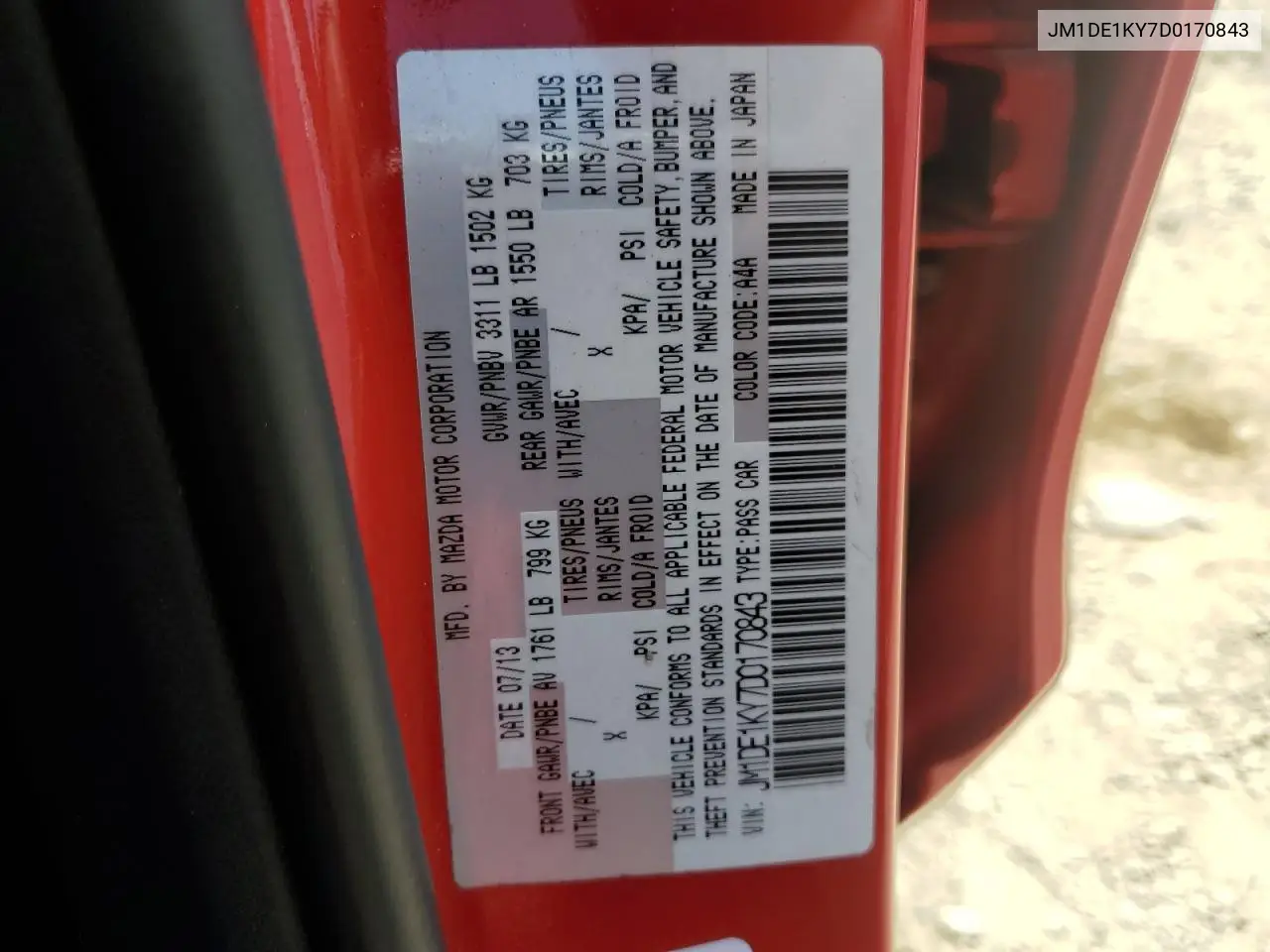 2013 Mazda Mazda2 VIN: JM1DE1KY7D0170843 Lot: 58974845
