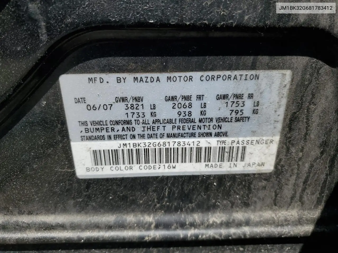 2008 Mazda 3 I VIN: JM1BK32G681783412 Lot: 62685815