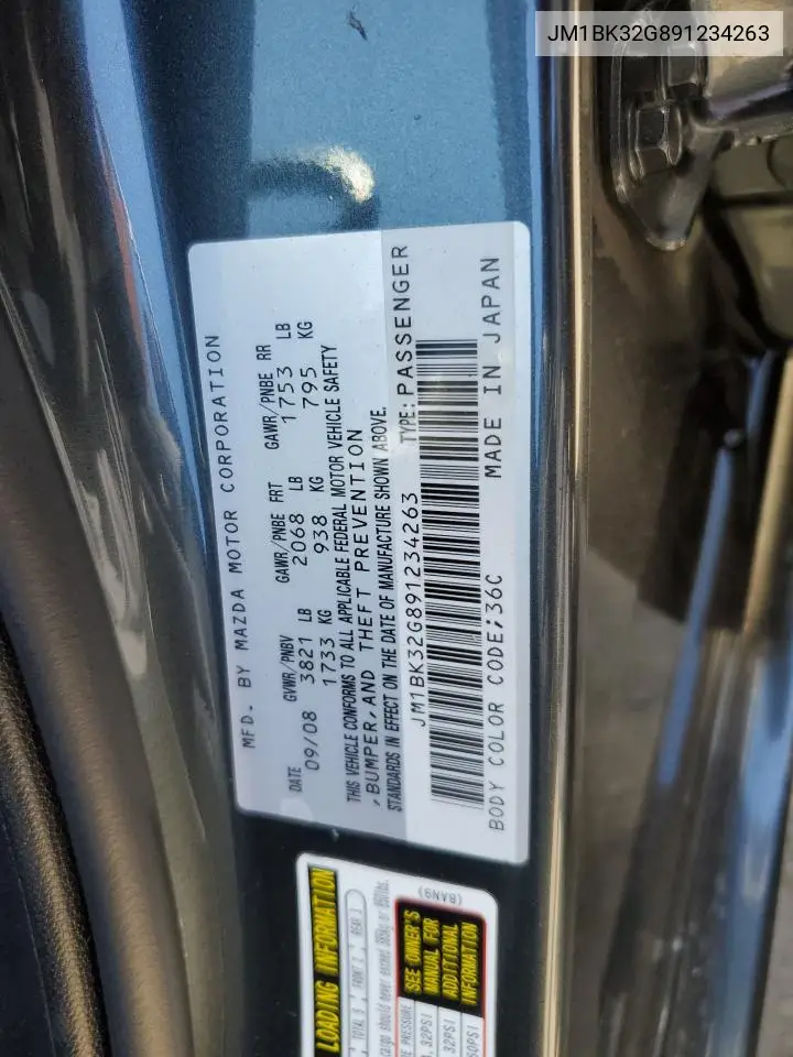 jm1bk32g891234263 JM1BK32G891234263 2009 Mazda 3 I