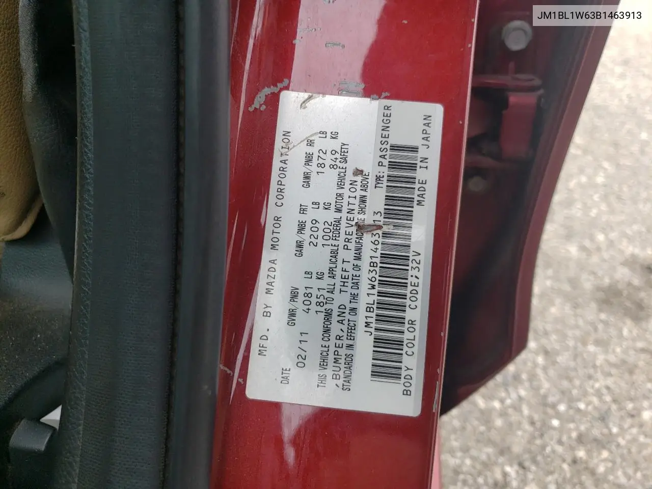2011 Mazda 3 S VIN: JM1BL1W63B1463913 Lot: 62868135