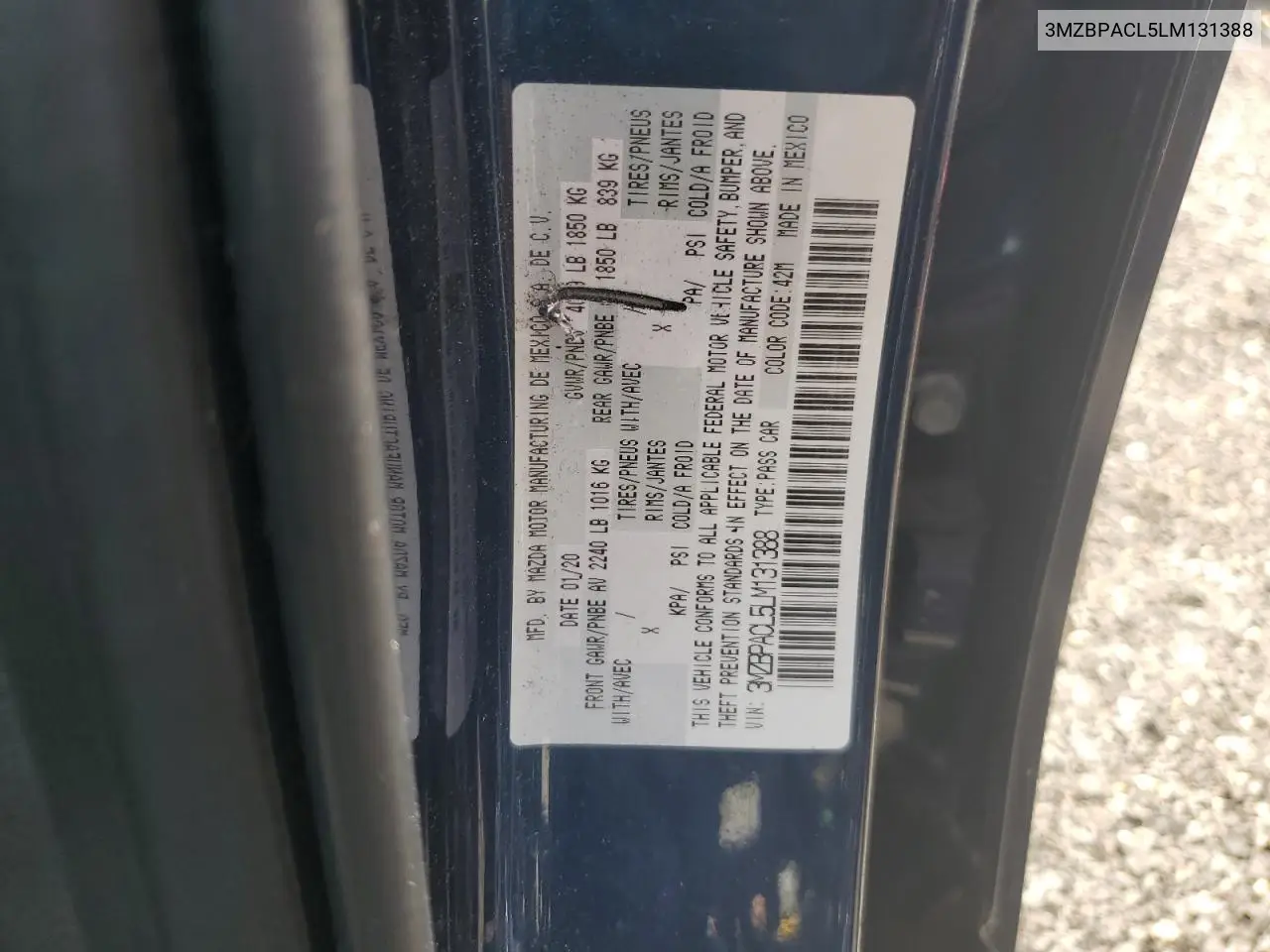 2020 Mazda 3 Select VIN: 3MZBPACL5LM131388 Lot: 63673985